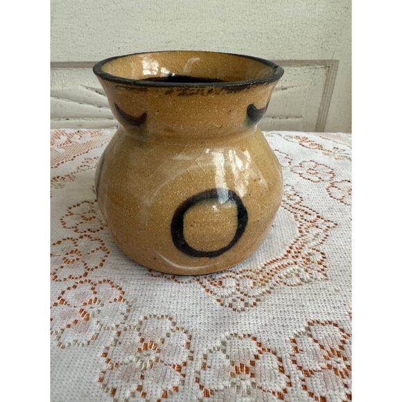 Vintage 1940s Stoneware Salt Glaze Art Pottery Vase Beige 4.5" Signed - Picture 4 of 9